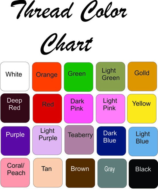 Thread color chart  -bib burp cloth- Borgmanns Creations 