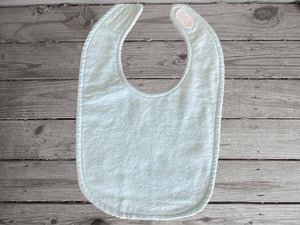 This light blue bib is to the bib and 2 burp cloth set - will make a cute gift for the new born baby shower. Made of flannel top and terry cloth backing bib 9" from neck to bottom- 8" with sticky fasteners,  burp cloth is 16" x 8" wide, to keep the baby dry from those frequent spills. Custom gift for a toddler - Borgmanns Creations - 2