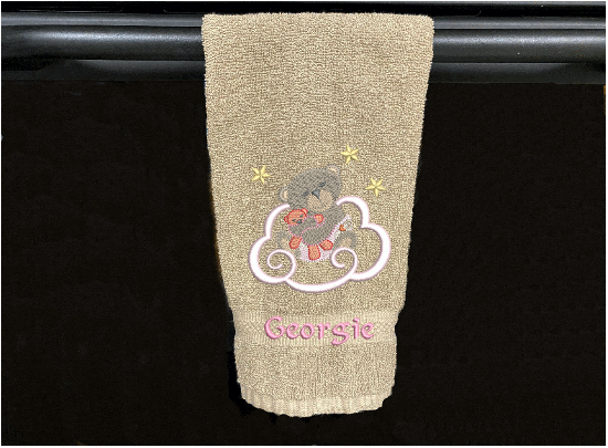 Beige hand towel - woodland nursery decor -Baby shower gift - embroidered teddy bear bath hand towel - personalized new born gift for mom to be - custom hand towel - Borgmanns Creations 1