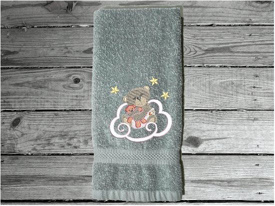 Beige hand towel - woodland nursery decor -Baby shower gift - embroidered teddy bear bath hand towel - personalized new born gift for mom to be - custom hand towel - Borgmanns Creations