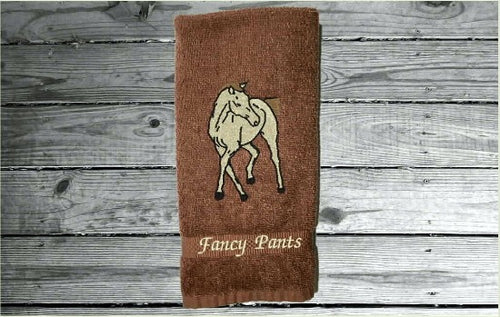 brown bath hand towel horse lovers gift an embroidered colt for your bathroom decor or kitchen decor. Terry Luxury hand towel soft an absorbent, western home decor. Personalized with name for custom housewarming gift, birthday gift, or work towel in the barn - Borgmanns Creations - 1