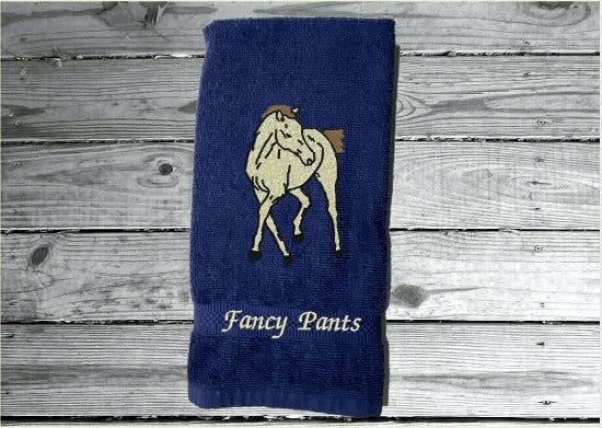 Blue bath hand towel horse lovers gift an embroidered colt for your bathroom decor or kitchen decor. Terry Luxury hand towel soft an absorbent, western home decor. Personalized with name for custom housewarming gift, birthday gift, or work towel in the barn - Borgmanns Creations