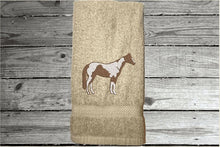 Load image into Gallery viewer, Beige  bath hand towel Luxury terry towel soft an absorbent, western home decor, personalized with name. Horse lovers gift for your bathroom decor or kitchen decor for custom housewarming gift, birthday gift, or work towel in the barn - Borgmanns Creations - 2

