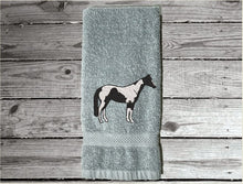 Load image into Gallery viewer, Gray bath hand towel Luxury terry towel soft an absorbent, western home decor, personalized with name. Horse lovers gift for your bathroom decor or kitchen decor for custom housewarming gift, birthday gift, or work towel in the barn - Borgmanns Creations - 3
