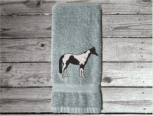 Gray bath hand towel Luxury terry towel soft an absorbent, western home decor, personalized with name. Horse lovers gift for your bathroom decor or kitchen decor for custom housewarming gift, birthday gift, or work towel in the barn - Borgmanns Creations - 3