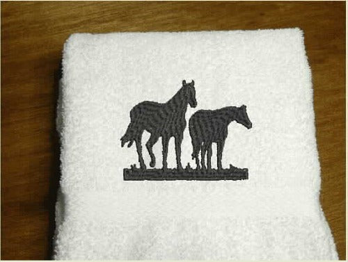 White hand towel - horse lovers gift - country western decor - farmhouse family - kitchen or bathroom - personalized embroidered towel design -  western decor - gift for a friend, birthday gift or house warming gift - Borgmanns Creations 1