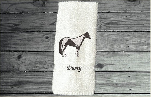 White bath hand towel Luxury terry towel soft an absorbent, western home decor, personalized with name. Horse lovers gift for your bathroom decor or kitchen decor for custom housewarming gift, birthday gift or work towel in the barn - Borgmanns Creations - 1