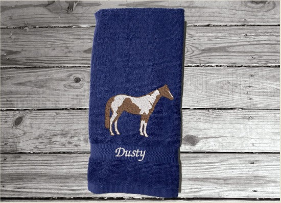 Blue bath hand towel Luxury terry towel soft an absorbent, western home decor, personalized with name. Horse lovers gift for your bathroom decor or kitchen decor for custom housewarming gift, birthday gift, or work towel in the barn - Borgmanns Creations - 3