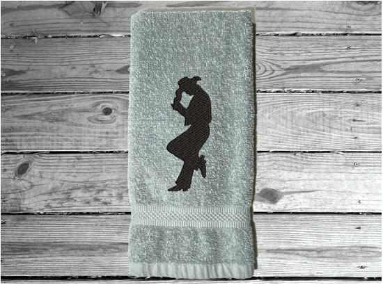Gray hand towel - embroidered cowboy silhouette - western decor - cowgirl / cowboy gift - personalize it with their name or ranch name -  bathroom or guest bath kitchen or born work towel - Borgmanns Creations 4