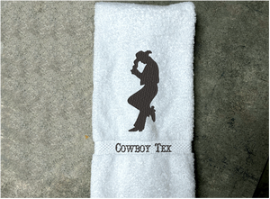 White hand towel - embroidered cowboy silhouette - western decor - cowgirl / cowboy gift - personalize it with their name or ranch name -  bathroom or guest bath kitchen or born work towel - Borgmanns Creations 5