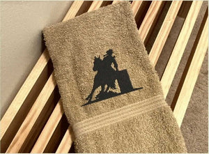 Beige Bath Hand Towel - embroidered country western barrel racer - bathroom / kitchen farmhouse decor - work towel - bar towel - kids room cowgirl gift - shower gift - birthday - hostess gift - Borgmanns Creations 3