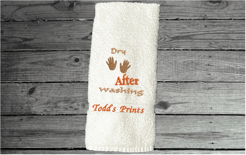 White hand towel - embroidered saying 
