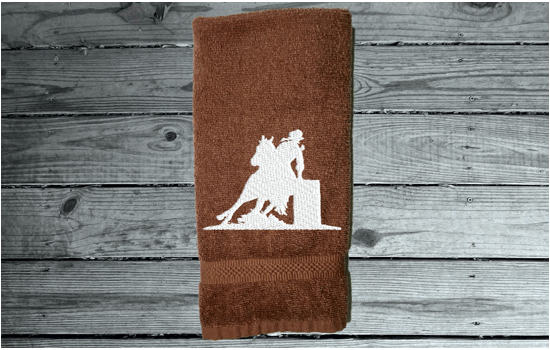 Brown Bath Hand Towel - embroidered country western barrel racer - bathroom / kitchen farmhouse decor - work towel - bar towel - kids room cowgirl gift - shower gift - birthday - hostess gift - Borgmanns Creations 4