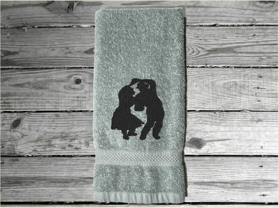 Gray hand towel personalized couple gift, premium soft and absorbent terry towel 16" x 27" for the couple that enjoys dancing, wedding gift, anniversary gift, birthday gift etc. for the farmhouse decor, bathroom or kitchen for all to enjoy  - Borgmanns Creations