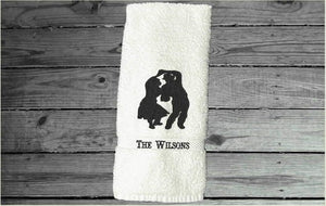 White hand towel personalized couple gift, premium soft and absorbent terry towel 16" x 30" for the couple that enjoys dancing, wedding gift, anniversary gift, birthday gift etc. for the farmhouse decor, bathroom or kitchen for all to enjoy - Borgmanns Creations