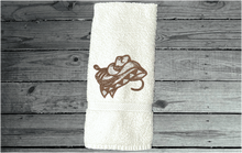 Load image into Gallery viewer, White Bath hand towel western decor - farmhouse decor - embroidered cowboy hat, rope and blanket - premium soft and absorbent towel - gift for mom, housewarming gift for friend, bathroom / kitchen home decor - Borgmanns Creations 2
