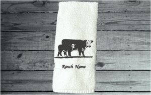 White embroidered bath hand towel - country farmhouse - Hereford cow - western decor - wedding gift - new couple - bathroom / kitchen -  barn towel -  housewarming or birthday gift - Borgmanns Creations 1