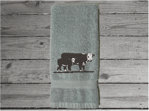 Gray embroidered bath hand towel - country farmhouse - Hereford cow - western decor - wedding gift - new couple - bathroom / kitchen -  barn towel -  housewarming or birthday gift - Borgmanns Creations 2