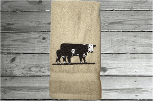 Beige embroidered bath hand towel - country farmhouse - Hereford cow - western decor - wedding gift - new couple - bathroom / kitchen -  barn towel -  housewarming or birthday gift - Borgmanns Creations 5