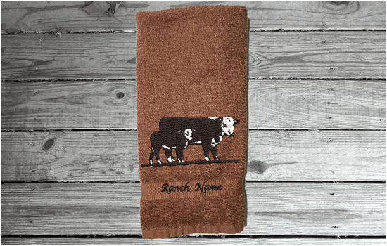 White embroidered bath hand towel - country farmhouse - Hereford cow - western decor - wedding gift - new couple - bathroom / kitchen -  barn towel -  housewarming or birthday gift - Borgmanns Creations 4