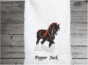 Clydesdale white hand towel  - is the perfect gift for the person who has a Clydesdale or teem with a wagon - western atmosphere - bath or guest bath even the kitchen home decor - Borgmanns Creations -1