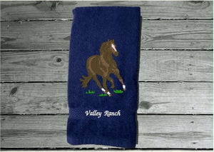 Blue hand towel - farmhouse decor - embroidered horse design - western gifts country decor - wedding gift new couple - bathroom or kitchen  - gift for a horse loving family - Borgmanns Creations 2