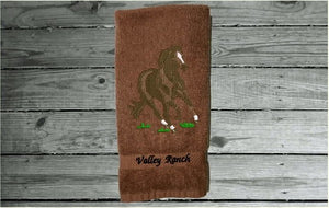 Brown hand towel - farmhouse decor - embroidered horse design - western gifts country decor - wedding gift new couple - bathroom or kitchen  - gift for a horse loving family - Borgmanns Creations 3