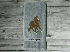 Gray hand towel - farmhouse decor - embroidered horse design - western gifts country decor - wedding gift new couple - bathroom or kitchen  - gift for a horse loving family - Borgmanns Creations 4