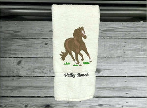 White hand towel - farmhouse decor - embroidered horse design - western gifts country decor - wedding gift new couple - bathroom or kitchen  - gift for a horse loving family - Borgmanns Creations 5