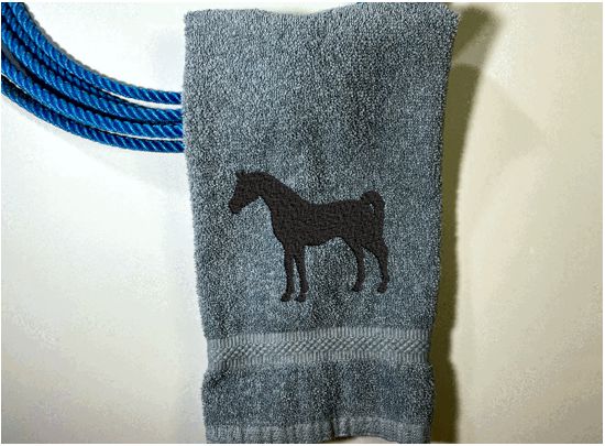 Gray hand towel - horse lovers gift - bathroom decor - kitchen decor -  terry  luxury towel soft an absorbent - western home decor - Personalized custom housewarming gift - birthday gift - work towel in the barn - Borgmanns Creations 1