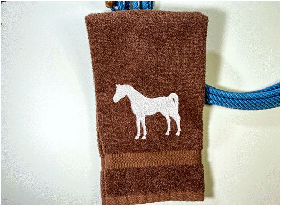 Brown hand towel - horse lovers gift - bathroom decor - kitchen decor -  terry  luxury towel soft an absorbent - western home decor - Personalized custom housewarming gift - birthday gift - work towel in the barn - Borgmanns Creations 2