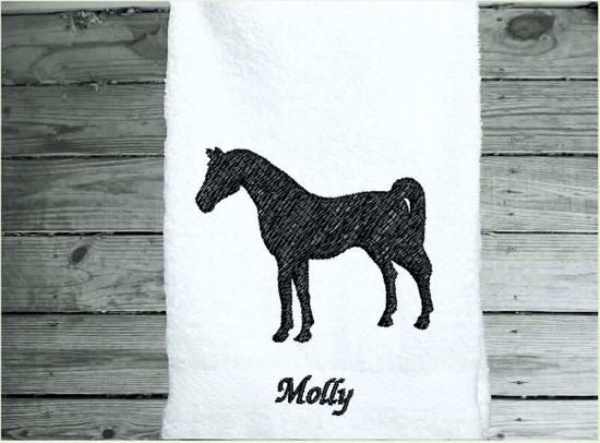 White hand towel - horse lovers gift - bathroom decor - kitchen decor -  terry  luxury towel soft an absorbent - western home decor - Personalized custo housewarming gift - birthday gift - work towel in the barn - Borgmanns Creations 3