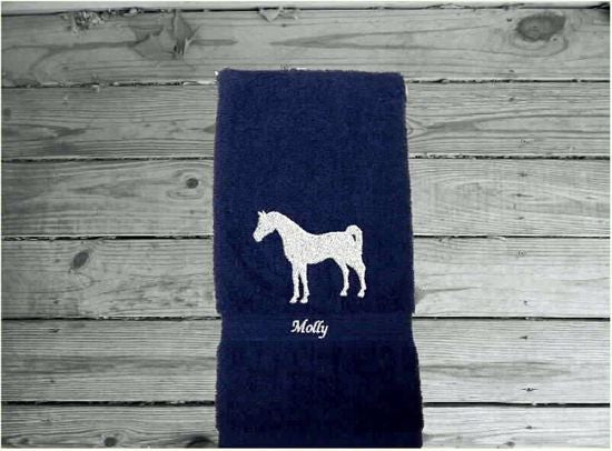 Blue hand towel - horse lovers gift - bathroom decor - kitchen decor -  terry  luxury towel soft an absorbent - western home decor - Personalized custom housewarming gift - birthday gift - work towel in the barn - Borgmanns Creations 5