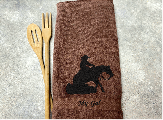 Brown bath hand towel western theme decor - gift for her - friend that enjoy horse competition - personalized gift - bathroom or kitchen - housewarming gift -  barn towel horse supplies - Borgmanns Creations 3