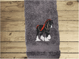 Clydesdale Horse -Embroidered Gray Bath Towel Set Or Individual