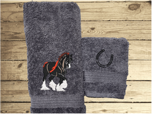 Load image into Gallery viewer, Clydesdale Horse -Embroidered Gray Bath Towel Set Or Individual
