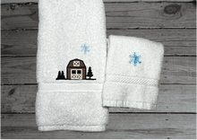 Load image into Gallery viewer, Christmas Barn - Embroidered White Bath Towels
