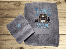 Load image into Gallery viewer, Christmas Barn - Embroidered Gray Bath Towel Set Or Individual Towels
