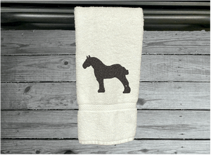 White hand towel - Percheron embroidered horse gift - bath /kitchen decor - western theme farmhouse decor - born work towel  - embroidered bath hand towel - horse lovers gift - gentle giants - Borgmanns Creations 5