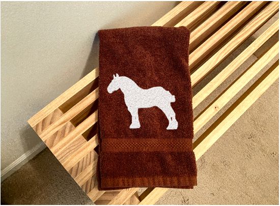 Brown hand towel - Percheron embroidered horse gift - bath /kitchen decor - western theme farmhouse decor - born work towel  - embroidered bath hand towel - horse lovers gift - gentle giants - Borgmanns Creations 2
