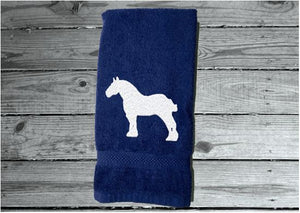 Blue hand towel - Percheron embroidered horse gift - bath /kitchen decor - western theme farmhouse decor - born work towel  - embroidered bath hand towel - horse lovers gift - gentle giants - Borgmanns Creations 3