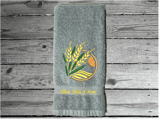 Gray  hand towel - embroidered wheat design -  bathroom or kitchen farmhouse decor,- personalized with name or text - Borgmanns Creations 4