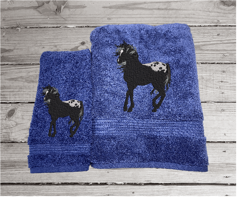 Bath Towels, Embroidered Appaloosa Horse Personalized Embroidery Bath Towel Set - Blue