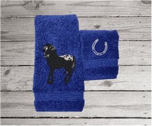 Load image into Gallery viewer, Bath Towels, Embroidered Appaloosa Horse Personalized Embroidery Bath Towel Set - Blue
