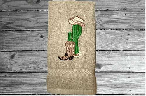 Beige personalized hand towel embroidered Southwest design country farmhouse living - terry towel soft and absorbent 16'