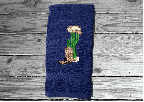 Blue personalized hand towel embroidered Southwest design country farmhouse living - terry towel soft and absorbent 16'" x 27'" - gift for mom or housewarming gift for bathroom or kitchen decor - Borgmanns Creations 