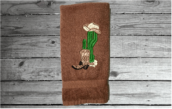 Brown personalized hand towel embroidered Southwest design country farmhouse living - terry towel soft and absorbent 16'" x 27'" - gift for mom or housewarming gift for bathroom or kitchen decor - Borgmanns Creations 