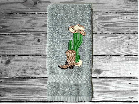 Gray personalized hand towel embroidered Southwest design country farmhouse living - terry towel soft and absorbent 16'" x 27'" - gift for mom or housewarming gift for bathroom or kitchen decor - Borgmanns Creations 