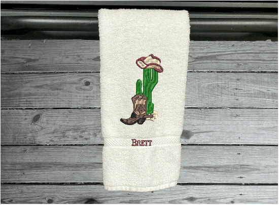 White personalized hand towel embroidered Southwest design country farmhouse living - terry towel soft and absorbent 16'" x 30'" - gift for mom or housewarming gift for bathroom or kitchen decor - Borgmanns Creations 
