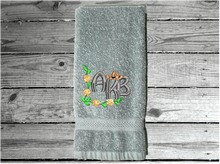 Load image into Gallery viewer, Gray hand towel - monogram wedding gift - new home gift - personalized initials - gift for her - best friend - farmhouse rustic decor - housewarming gift - grandma&#39;s new room - Borgmanns Creations 4
